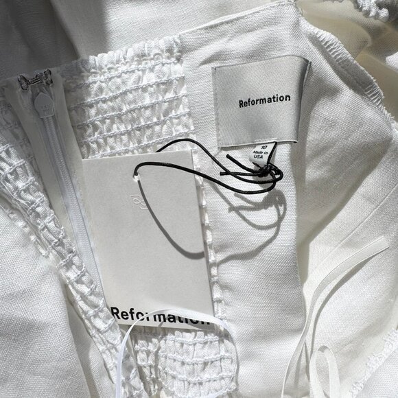 NWT Reformation Malvina Linen Puff-Sleeve Mini Dress White 10 - Picture 6 of 12